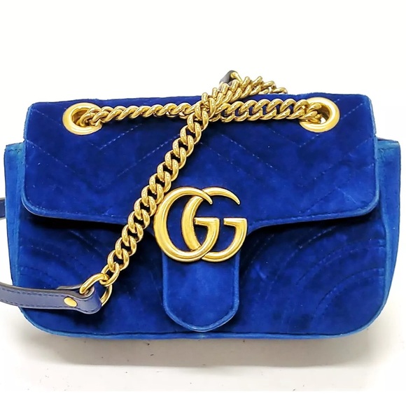 GUCCI GG Marmont velvet small bag Royal Blue Velour - Picture 1 of 9